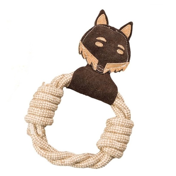 SPOT Ethical Pet Dura-Fused Leather Animal Tough Rope Ring Dog Toy, Fox 11 in - Picture 1 of 5